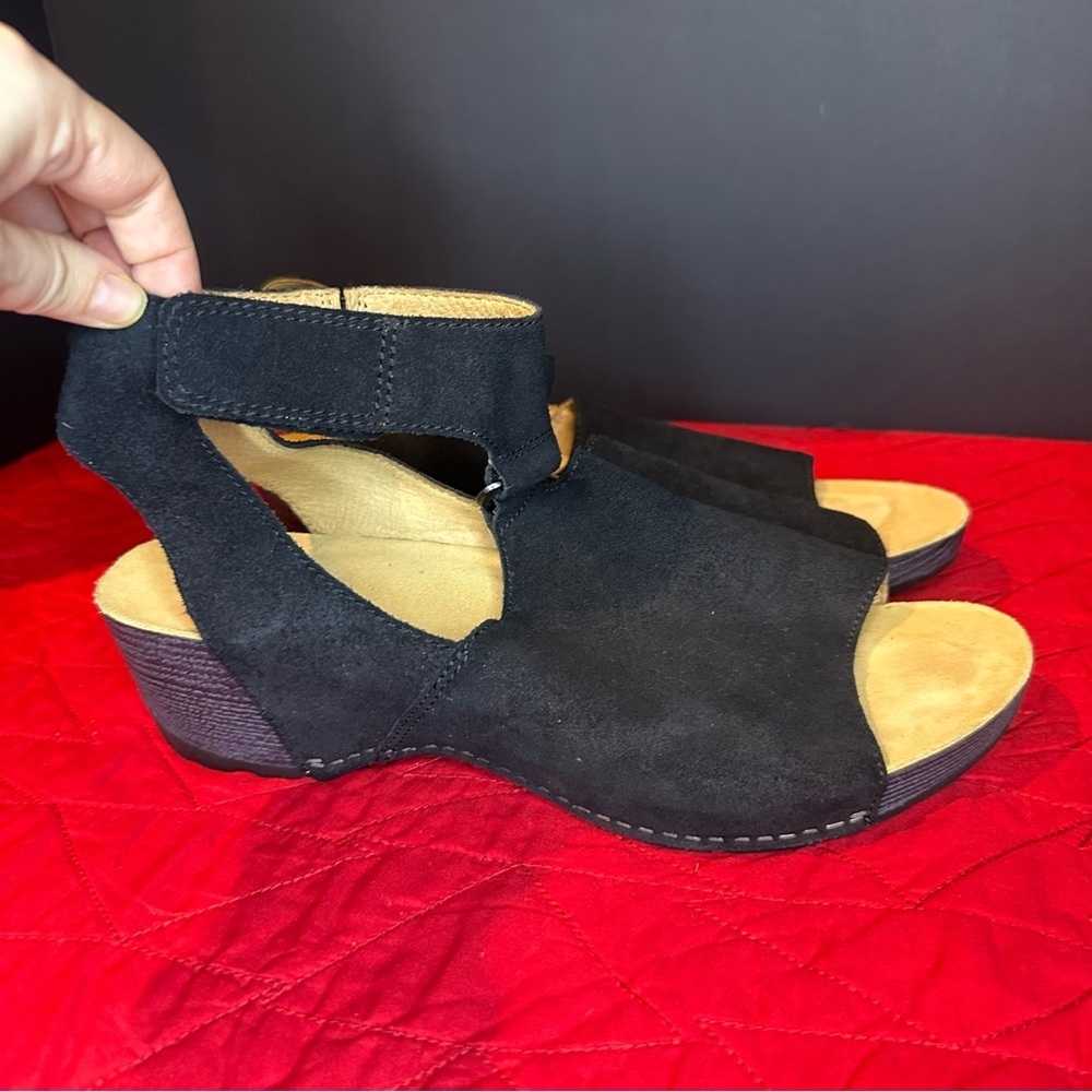Dansko Black Suede Taylin Open-Toe Wedge Sandal